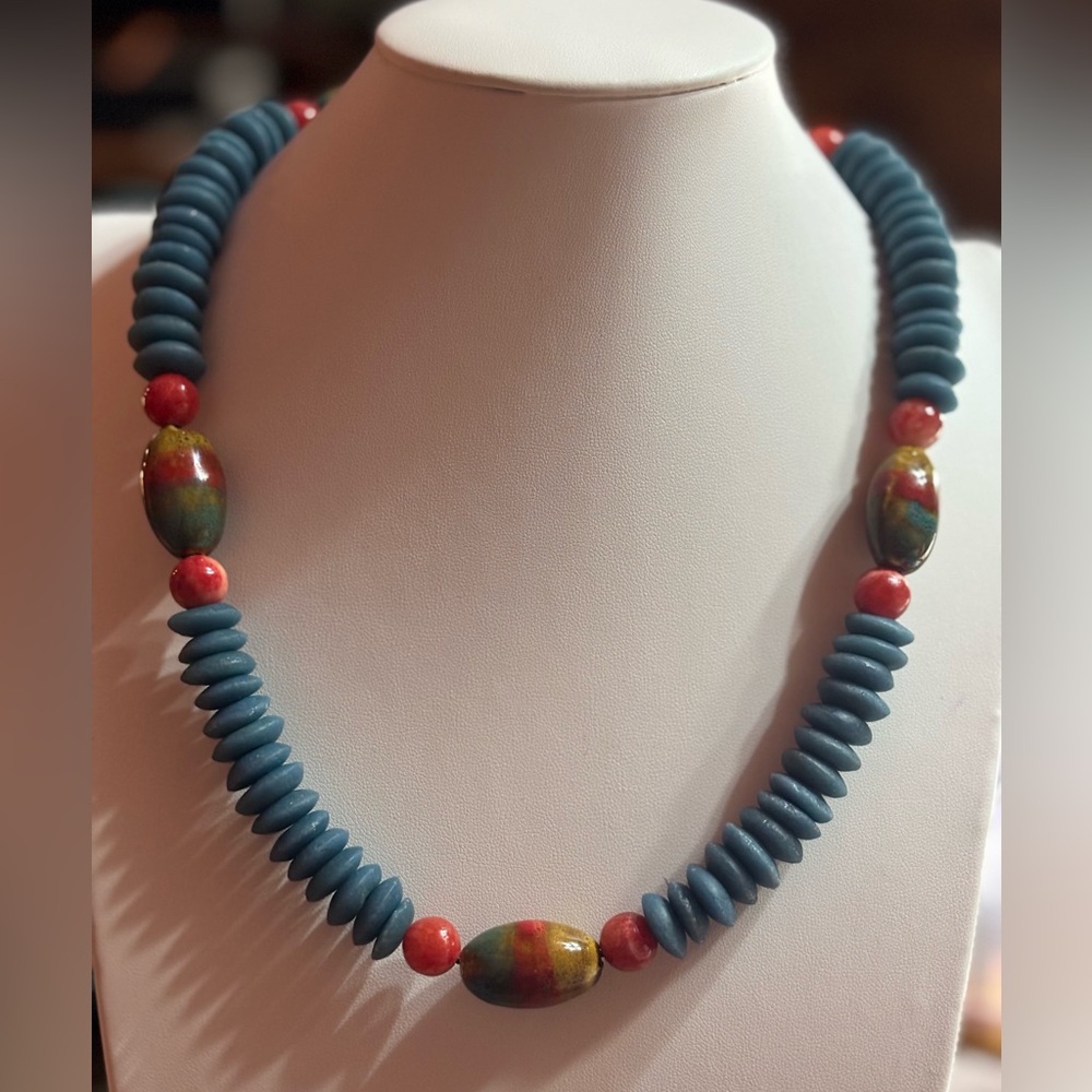 Handmade Colorful Stone and Glass Beaded Necklace 21.5 inches